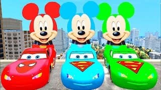 Comptines Bébé - Dessin animé francais 4 voitures colorées Mcqueen & Mickey Mouse. Vidéo éducatif 1 nMPfry