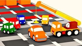 Dessin animé de 4 voitures. Apprendre les couleurs pendant la course 1