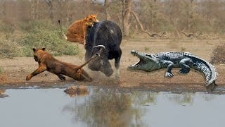 CROCODILE SNATCHED UP THE LION'S PREY BUT FAILED | Lion,Crocodile,Bufalo In The African 1 5NSp6i