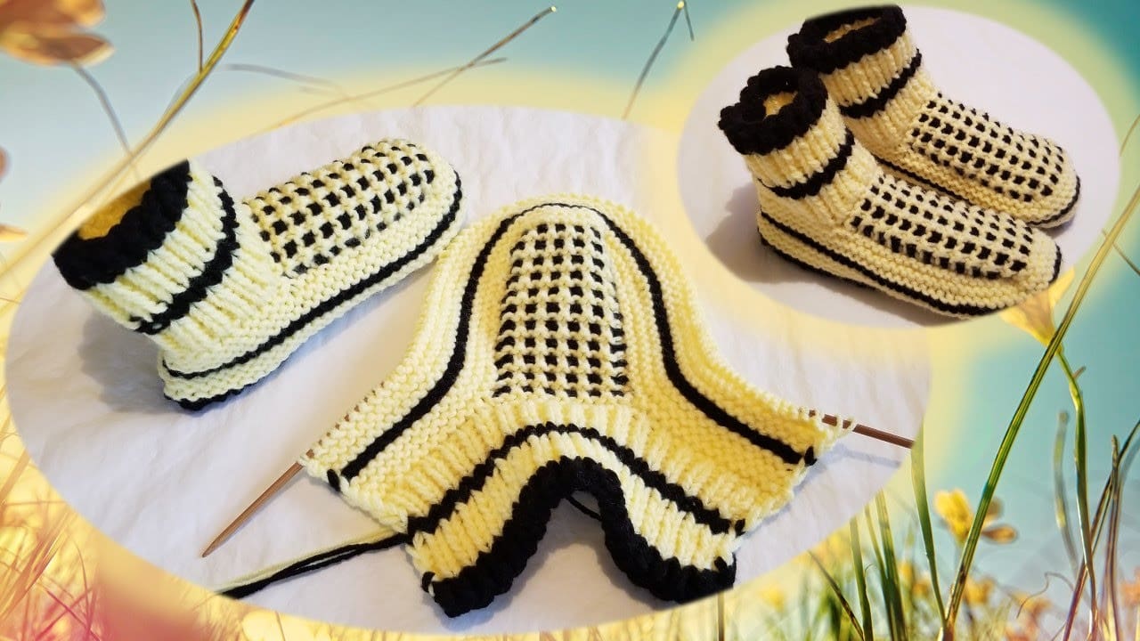 Tutoriel tricot-Pantoufles-Chaussons-Semelle sans couture!-FACILE